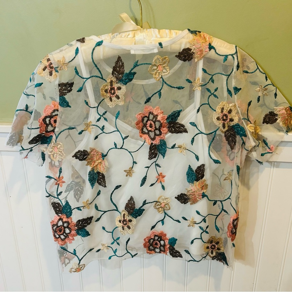 Embellished Orange and Green Crop Camisole